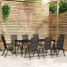 Set mobilier de gradina, 9 piese, negru