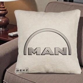Perna Personalizata cu emblema MAN, 40x40 cm, Bej Canapea, Husa Detasabila, Perna Inclusa, BEKZ®