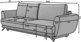 Canapea extensibila 3 locuri ELTAP, Meg11, Megis, 242x95x90 cm, lemn/poliester, albastru inchis
