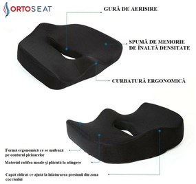 Pernă ortopedică pentru șezut, din spumă cu memorie și infuzie cu gel, ORTO COCCIS PLUS AERO-GEL B, fermitate NORMALĂ, Husă Mesh,