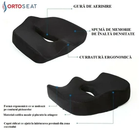 Pernă ortopedică pentru șezut, din spumă cu memorie și infuzie cu gel, ORTO COCCIS PLUS AERO-GEL B, fermitate NORMALĂ, Husă Mesh,
