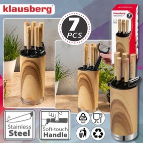 Set de cuțite de bucătărie Klausberg KB 9036, 7 piese, oțel inoxidabil, aspect de lemn, suport, maro