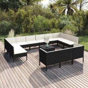 3094628 vidaXL Set mobilier de grădină cu perne, 14 piese, negru, poliratan