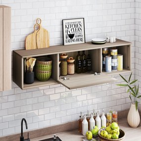 HOMCOM Dulap suspendat, mobilier de depozitare cu 2 compartimente deschise si usa rabatabila, 120 x 30 x 29,5 cm, maro | Aosom Romania