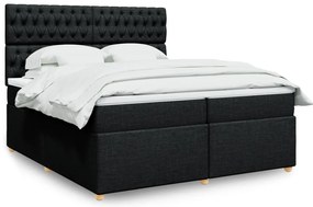 vidaXL Pat box spring cu saltea, negru, 200x200 cm, textil