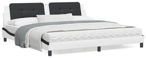 3214137 vidaXL Cadru de pat cu lumini LED alb/negru 200x200 cm piele ecologică