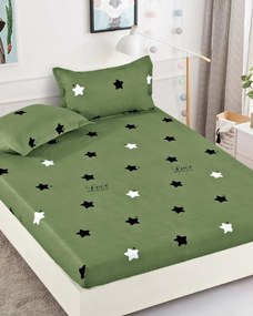 Husa de pat cu elastic si 2 fete de perna, tesatura tip finet, pat 2 persoane, verde, HBF-84