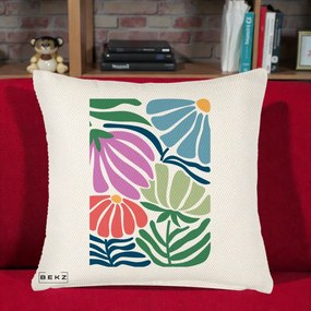 Perna Decorativa Flori Grafice Multicolore Modern, 40x40 cm, Crem Reliefat, Husa Detasabila, Perna Inclusa, BEKZ®