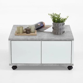 FMD Masuta de cafea mobila, gri beton  alb extralucios, 70x70x35,5 cm 1, alb si gri beton