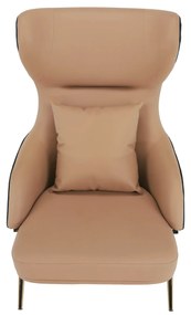 Fotoliu de lux de design, piele ecologică camel / neagră, ARTES