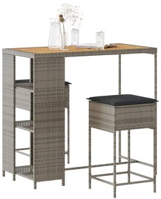 3261498 vidaXL Set mobilier bar de grădină, cu perne, 3 piese, gri, poliratan