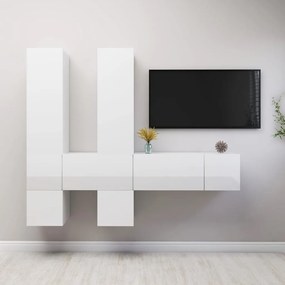 Set de dulapuri TV, 7 piese, alb extralucios, lemn prelucrat 7, Alb foarte lucios, 60 x 30 x 30 cm