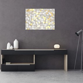 Tablou pe sticlă - Hexagoane alb - auriu (70x50 cm)