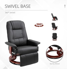 HOMCOM Fotoliu Rabatabil Manual 145° cu Suport pentru Picioare Imitație de Piele Negru | Aosom Romania