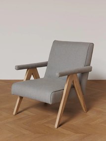 Fotoliu lounge gri din stofă cu structură din lemn de mango, „Grimaud”
