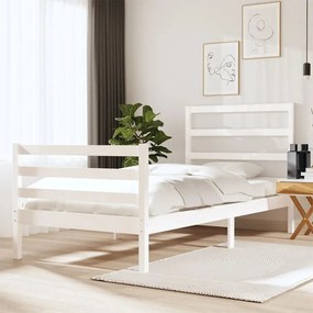 vidaXL Cadru de pat fără saltea, alb, 75x190 cm, lemn masiv de pin