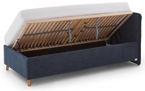 Pat pentru copii albastru închis tapițat cu spațiu de depozitare cu somieră 90x200 cm Fun – Meise Möbel