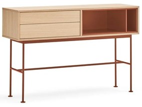 Consolă cu aspect de lemn de stejar Teulat Yoko, roșu cărămiziu