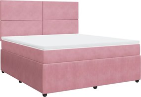 vidaXL Pat box spring cu saltea, roz, 180x200 cm, catifea