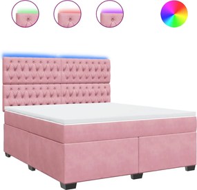 vidaXL Pat box spring cu saltea, roz, 180x200 cm, catifea