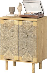 HOMCOM Bufet boem cu 2 uși cu sfoară împletită manual, raft reglabil, deschidere prin apăsare, stejar, 60x40x78 cm | Aosom Romania