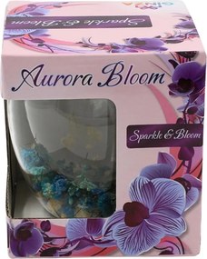 Pahar cu inserție de flori uscate, floarea miresei alb și albastru, pereți dubli, sticlă borosilicată, 250 ml, Aurora Bloom