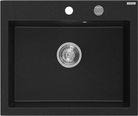 Mexen Elix chiuvetă de bucătărie granit 1 compartiment 600 x 500 mm, negru, sifon crom - 6525601005-77