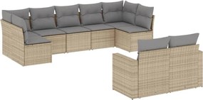 vidaXL Set canapele de grădină, 9 piese, cu perne, bej, poliratan