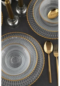 Set de masă 12 piese, sticlă transparentă cu detalii aurii