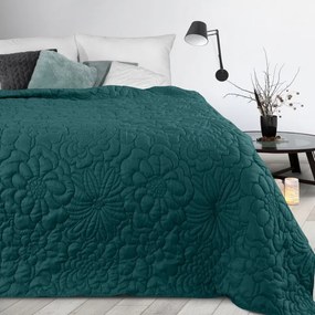 Cuvertură de pat turcoaz mat, cu imprimeu floral Lăţime: 220 cm | Lungime: 240cm