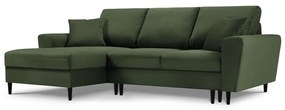 Colțar extensibil cu tapițerie reiată și șezlong pe partea stângă Micadoni Home Moghan, verde