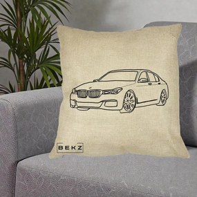 Perna Personalizata BMW Seria 7 Linie Minimalista, 40x40 cm, Crem, Husa Detasabila, Perna Inclusa, BEKZ®