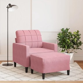 vidaXL Fotoliu canapea cu taburet, roz, 60 cm, catifea