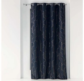 Draperie unică albastră închisă, pe suspensie circulară, cu model auriu 140 x 260 cm