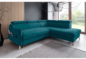 Colțar turcoaz extensibil cu tapițerie din catifea (cu colț pe partea dreaptă) Sweet Harmony – Miuform