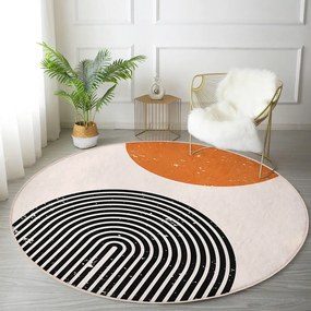 Covor rotund portocaliu-crem lavabil adecvat și pentru aspiratoare robot ø 100 cm Comfort – Mila Home