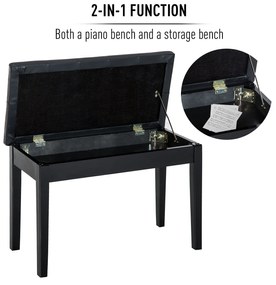 HomCom banca pian, spatiu depozitare, 75x35x50 cm, neagra | Aosom Ro
