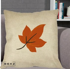 Perna Decorativa Frunza de Toamna Portocalie, 40x40 cm, Crem, Husa Detasabila, Perna Inclusa, BEKZ®