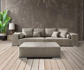 Canapea extensibilă dumonde cu ladă de depozitare si sezut confortabil din spuma high-density, Marbela Enjoy Camel XXL 295x100 cm cu taburet inclus