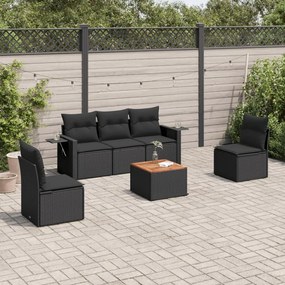 3256832 vidaXL Set mobilier de grădină cu perne, 6 piese, negru, poliratan