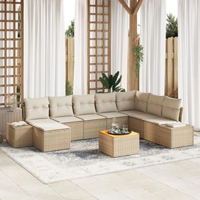 vidaXL Set de Canapele de Grădină în 9 Piese cu Perne Bej din Rattan și Poliester