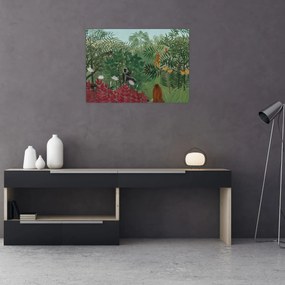 Tablou pe sticlă - Henri Rousseau, Tropical Forest with Monkeys, reproducere (70x50 cm)
