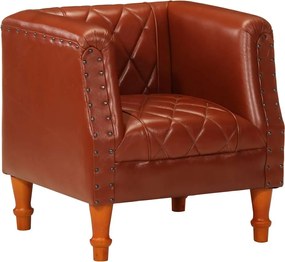 vidaXL Fotoliu spătar rotund, maro, piele naturală de capră