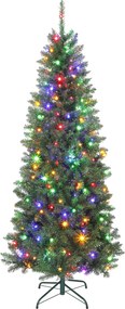 HOMCOM Pom de Crăciun Artificial de 180 cm cu Lumini Incorporate Albe și Colorate în 9 Moduri și 899 Crengi Ignifuge, Brad de Crăciun Dens și Realistic cu Bază Metalică Pliabilă pentru Acasă | Aosom Romania