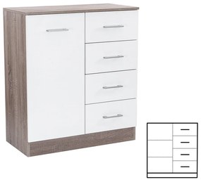 Comodă Miami cu 1 ușă și 4 sertare 80x92 cm alb-stejar York