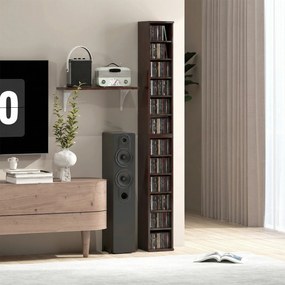 HOMCOM Set de 2 etajere coloane dulap de depozitare CD-DVD 12 compartimente 21 x 22,5 x 88,5 cm capacitate 204 CD-uri maro | Aosom Romania