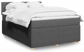 vidaXL Pat continental cu saltea, gri închis, 160x200 cm, țesătură
