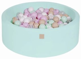 Piscina uscata cu 250 de bile (Alb, Mint, Bej, Roz pastel, Transparent) MeowBaby  , Cupcake, 90x30 cm, Mint