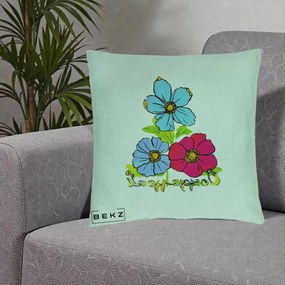 Perna Decorativa Trei Flori Grafice Pop Art, 40x40 cm, Verde Menta, Husa Detasabila, Perna Inclusa, BEKZ®
