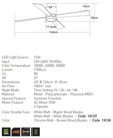 Lustra LED cu Ventilator si telecomanda Sarah alb/artar